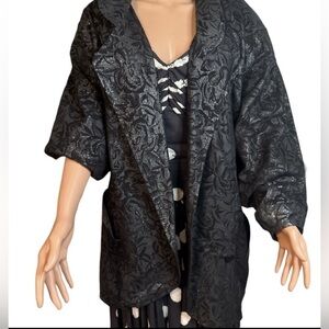 EREZ Vintage 80’s Black Leather floral embossed sparkle bat wing coat Sz S